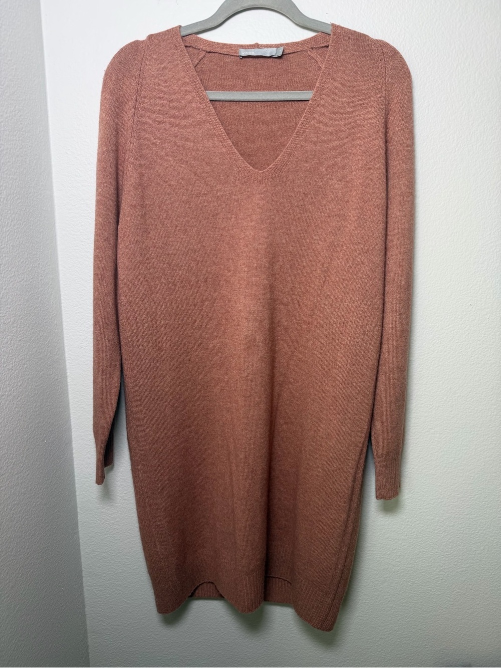 Vince Dusty Pink/Orange V-Neck Wool-Cashmere Blend Dress Size M - Picture 1 of 7
